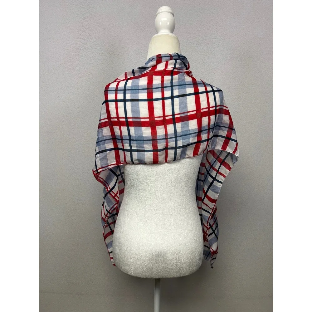 Preppy Americana Greenbrier International Womens OS Red Blue White Plaid Scarf
